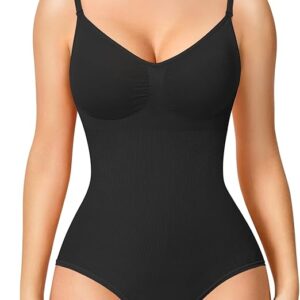 Home womens' seamless sleeveless v neck bodysuit shapewear tummy control